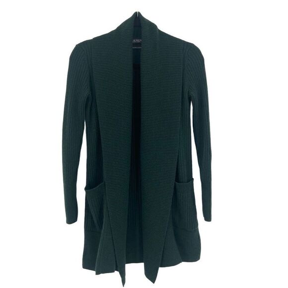 Lauren Ralph Lauren 100% Cashmere Belted Cardigan Sweater Green XS - Picture 1 of 8